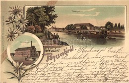 T2 1899 Pancsova, Pancevo; Temespart, Gőzmalom. Kohn Samu Kiadása / River Bank, Steam Mill. Floral, Art Nouveau, Litho - Ohne Zuordnung