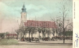 T2/T3 Zenta, Senta; Szent István Katolikus Templom, Piac. Kragujovits Szabbás Saját Kiadása / Church, Market (EK) - Non Classés