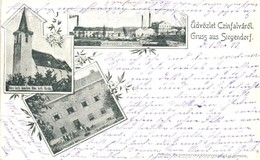 T2 1899 Cinfalva, Siegendorf; Cukorgyár, Római Katolikus Templom, Tisztviselők Háza. Török és Kremsznek Kiadása / Zucker - Unclassified