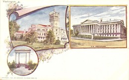 ** T2 Washington, Scott Building, US Soldiers Home, US Treasury. American Souvenir Card Co. 9. Art Nouveau, Floral - Unclassified