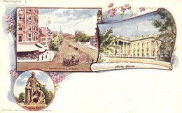 ** T2 Washington, White House, Freedom's Memorial, Pennsylvania Avenue. American Souvenir Card Co. 3. Art Nouveau, Flora - Zonder Classificatie
