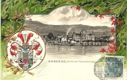 T2 1902 Bregenz, Hafen Mit Postgebäude / Port And Post Office. Coat Of Arms. Art Nouveau, Emb. Litho. TCV Card - Sin Clasificación