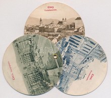 * T2/T3 Linz, Hauptplatz, Promenade / Circular Mechanical Mini Postcard With 3 Cards (fl) - Unclassified