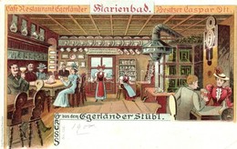 ** T2/T3 Marianske Lazne, Marienbad; Egerländer's Stüb'l / Gaspar Ott's Cafe Restaurant Interior. Litho Advertisement (s - Ohne Zuordnung