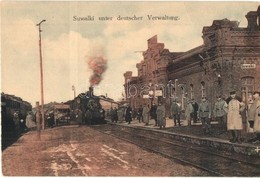 ** T1/T2 Suwalki, Bahnhof Unter Deutscher Verwaltung / Railway Station, Under German Administration In WWI, Locomotive - Unclassified