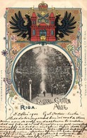 T2/T3 1902 Riga, Kaiserl. Graten Allee / Park Promenade. H. Ussleber & Ottomar Grünwaldt & Co., Coat Of Arms Art Nouveau - Non Classés