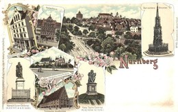 ** T1/T2 Nürnberg, Spielwaren-Läger, Pellerhaus. Geographische Postkarte V. Wilhelm Knorr No. 49. Art Nouveau Floral Lit - Unclassified