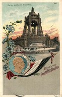 T2/T3 1905 Porta Westfalica, Kaier Wilhelm Denkmal / Monument Of Wilhelm II. Emb. Flag, Floral, Litho (EK) - Zonder Classificatie