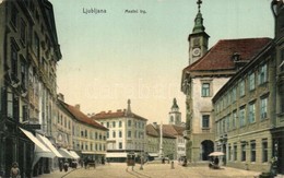 ** T2/T3 Ljubljana, Laibach; Mestni Trg. / Square, Tram. Photobrom 1910. (Rb) - Ohne Zuordnung