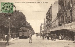 T2 Tunis, Avenue Jules Ferry Et Le Tram De La Marsa / Street View With Tram In The Stop, Grand Cafe. TCV Card - Sin Clasificación