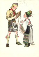 T2 1933 Magyar Legény Ajándékot Ad A Skót Cserkésznek. Magyar Cserkészszövetség Kiadása / Hungarian Scout Art Postcard W - Zonder Classificatie