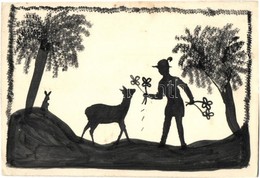 ** T2/T3 Kézzel Festett Sziluettes Cserkész Művészlap / Hand-painted Scout Silhouette Art Postcard (non PC) (EK) - Ohne Zuordnung