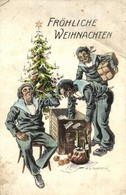 T3 Fröhliche Weihnachten! / K.u.K. Kriegsmarine, Mariners Humorous Christmas Art Postcard. G.C. Pola 1913. S: Ed. Dworak - Ohne Zuordnung