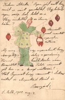 T2/T3 1902 Clown With Lanters. Hungarian Art Nouveau Postcard. Serie 540. No. 10. Litho  S: Basch Árpád (EK) - Ohne Zuordnung