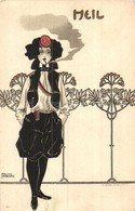 ** T3 Heil / Lady Smoking A Cigarette. Art Nouveau Litho A. Sockl, Wien I. S: Fritz Smrczka (r) - Non Classificati