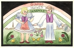 ** T1 Boldog Húsvéti Ünnepeket! Kézzel Festett Művészlap. Rigler József Ede Kiadása (R.J.E.)  / Hand-painted Easter Gree - Non Classificati