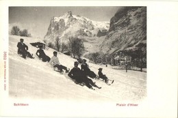 ** T1/T2 Plaisir D'Hiver, Schlitteln / Sledding People In Winter In Switzerland - Unclassified