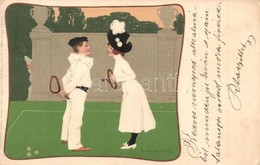 T2/T3 1900 Lawn-Tennis / Couple's Tennis Match. Meissner & Buch Künstler-Postkarten Serie 1039. Litho S: B. Wennerberg ( - Unclassified