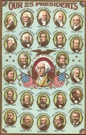 ** T2/T3 Our 25 Presidents. American Presidents With George Washington In The Middle. Flags, Emb. Litho (EK) - Unclassified