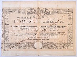 Pest 1869.'Az Első Magyar általános Gyógyintézeti-társulat' Részvénye 200Ft-ról, Gróf Zichy Nándor Részére, Szelvényekke - Sin Clasificación