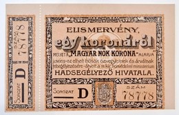 Budapest 1914-1919. 'Magyar Nők Korona Alapja I.' 1K 'D' Sorozat, Szelvénnyel T:I / Hungary / Budapest 1914-1919. 'Magya - Ohne Zuordnung