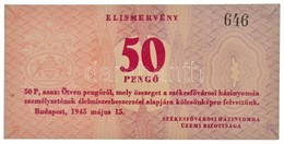 Budapest 1945. 'Székesfővárosi Házinyomda' Elismervény 50P-ről T:I / Hungary / Budapest 1945. 'Székesfővárosi Házinyomda - Non Classificati