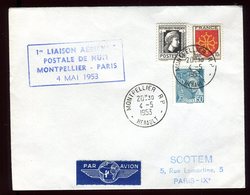 Enveloppe 1 ère Liaison De Nuit Montpellier / Paris En 1953 - O 320 - 1927-1959 Cartas & Documentos