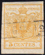 1850 - 5 Cent. Giallo, I Tiratura (1a), Usato, Perfetto. Bello! Ferrario. ... - Lombardije-Venetië