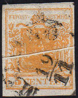 1850 - 5 Cent. Giallo Arancio, Pli D'accordeon (1g), Perfetto, Usato A Milano 19/11. Ferrario. ... - Lombardy-Venetia