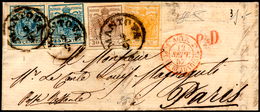 1857 - 5 Cent. Giallo Arancio, 30 Cent. Bruno Scuro, II Tipo, 45 Cent. Azzurro, III Tipo, Tutti Cart... - Lombardije-Venetië