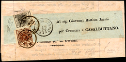 1852 - 10 Cent. Nero, Mal Tagliato, 30 Cent. Bruno, Perfetto (2,7f), Su Stampato In Esatta Tariffa D... - Lombardy-Venetia