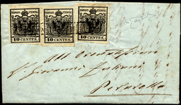 1855 - 10 Cent. Nero Intenso (2d), Un Esemplare Del I Sottotipo E Due Del II, Perfetti, Su Lettera D... - Lombardije-Venetië