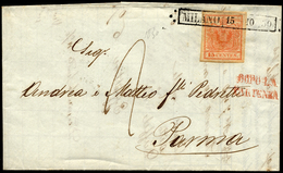 1850 - 15 Cent. Rosso, Carta A Mano (3), Perfetto, Su Lettera Da Milano 15/10/1850 A Parma, Tassata ... - Lombardy-Venetia
