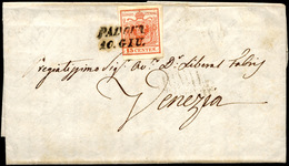 1850 - 15 Cent. Rosso, I Tiratura (3a), A Filo A Sinistra, Su Lettera Da Padova 10/6/1850 (primi Gio... - Lombardije-Venetië