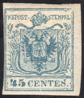 1852 - 45 Cent. Azzurro Ardesia, II Tipo (11), Nuovo, Gomma Originale, Perfetto. Grande Rarità Di Tu... - Lombardije-Venetië