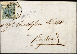 1854 - 45 Cent. Azzurro Ardesia, II Tipo (11), Ben Marginato, Con Vistosa Pli D'accordeon Centrale, ... - Lombardy-Venetia