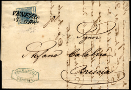 1853 - 45 Cent. Azzurro, I Tipo, Carta A Coste Verticali (17), Perfetto, Su Lettera Da Venezia 17/1/... - Lombardije-Venetië