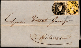 1859 - 2 Soldi Giallo E 3 Soldi Nero (23,24), Perfetti, Su Lettera Da Cremona 2/2/1859 A Milano. Bel... - Lombardije-Venetië