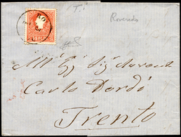 1859 - 5 Soldi Rosso, I Tipo (25), Perfetto, Su Lettera Da Roveredo 3/1/1859 A Trento. Non Comune Us... - Lombardy-Venetia