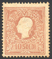 1858 - 10 Soldi Bruno, I Tipo (26), Perfetto, Gomma Originale. Enzo Diena. Cert. Oro Raybaudi. ... - Lombardy-Venetia