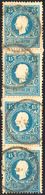 1859 - 15 Soldi Azzurro, II Tipo (32), Striscia Verticale Di Quattro, Usata A Codogno 3/5/1859 (peri... - Lombardije-Venetië