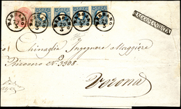 1863 - 15 Soldi Azzurro, II Tipo, Quattro Esemplari E 5 Soldi Rosa (32,38), Un Esemplare Con Lieve P... - Lombardije-Venetië