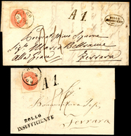 1862/63 - 5 Soldi Rosso (33), Due Esemplari, Perfetti, Su Altrettante Lettere Da Rovigo A Ferrara, A... - Lombardy-Venetia