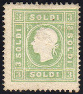 1862 - 3 Soldi Verde Giallo (35), Gomma Originale, Ottimo Stato. A.Diena. ... - Lombardy-Venetia