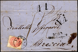 1863 - 5 Soldi Rosa, Dent. 14 (38), Perfetto, Su Lettera Da Verona 14/9/1863 A Brescia, Bolli "bollo... - Lombardije-Venetië