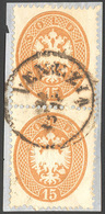 1863 - 15 Soldi Bruno, Dent. 14 (40), Coppia Perfetta Usata Su Frammento A Venezia. M. Raybaudi, Fer... - Lombardy-Venetia