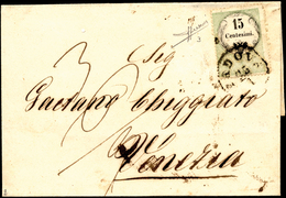 1854 - 15 Cent., Marca Da Bollo Tipografica (3), Ottimo Stato, Su Sovracoperta Di Lettera Da Padova ... - Lombardije-Venetië