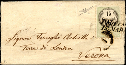 1854 - 15 Cent., Marca Da Bollo Tipografica (3), Perfetta, Su Sovracoperta Di Lettera Da Padova 15/3... - Lombardije-Venetië