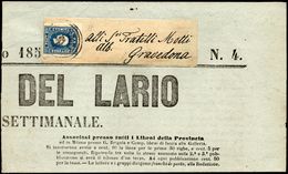 1859 - 1,05 Soldi Azzurro (8), Perfetto, Su Gran Parte Di Giornale Per Gravedona, Maggio 1859 (punti... - Lombardy-Venetia