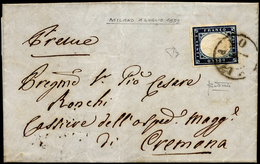 1859 - 20 Cent. Azzurro Scuro (Sardegna 15B), Perfetto, Su Lettera Da Milano 1/7/1859 A Cremona. Bel... - Lombardije-Venetië